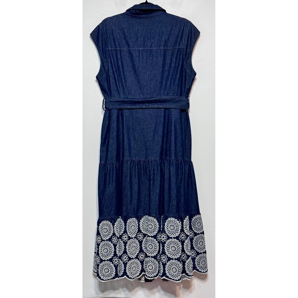 Solitaire Cottagecore Denim Maxi Shirt Dress Size XL Embroidered Eyelet Western - Picture 7 of 8